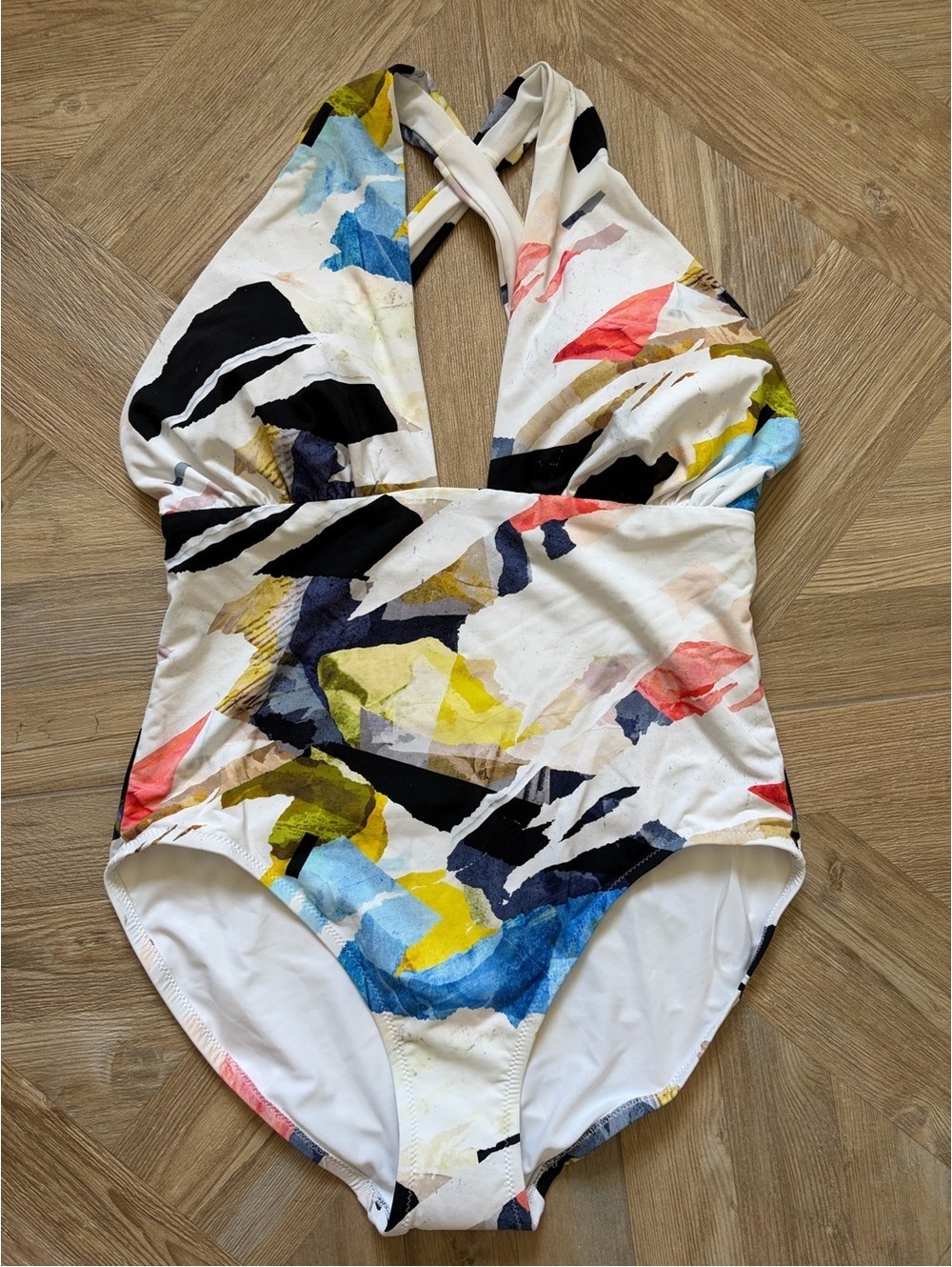 Calia Cutout One Piece Halter Swimsuit Collage Pure White Size 10 Coastal Beach